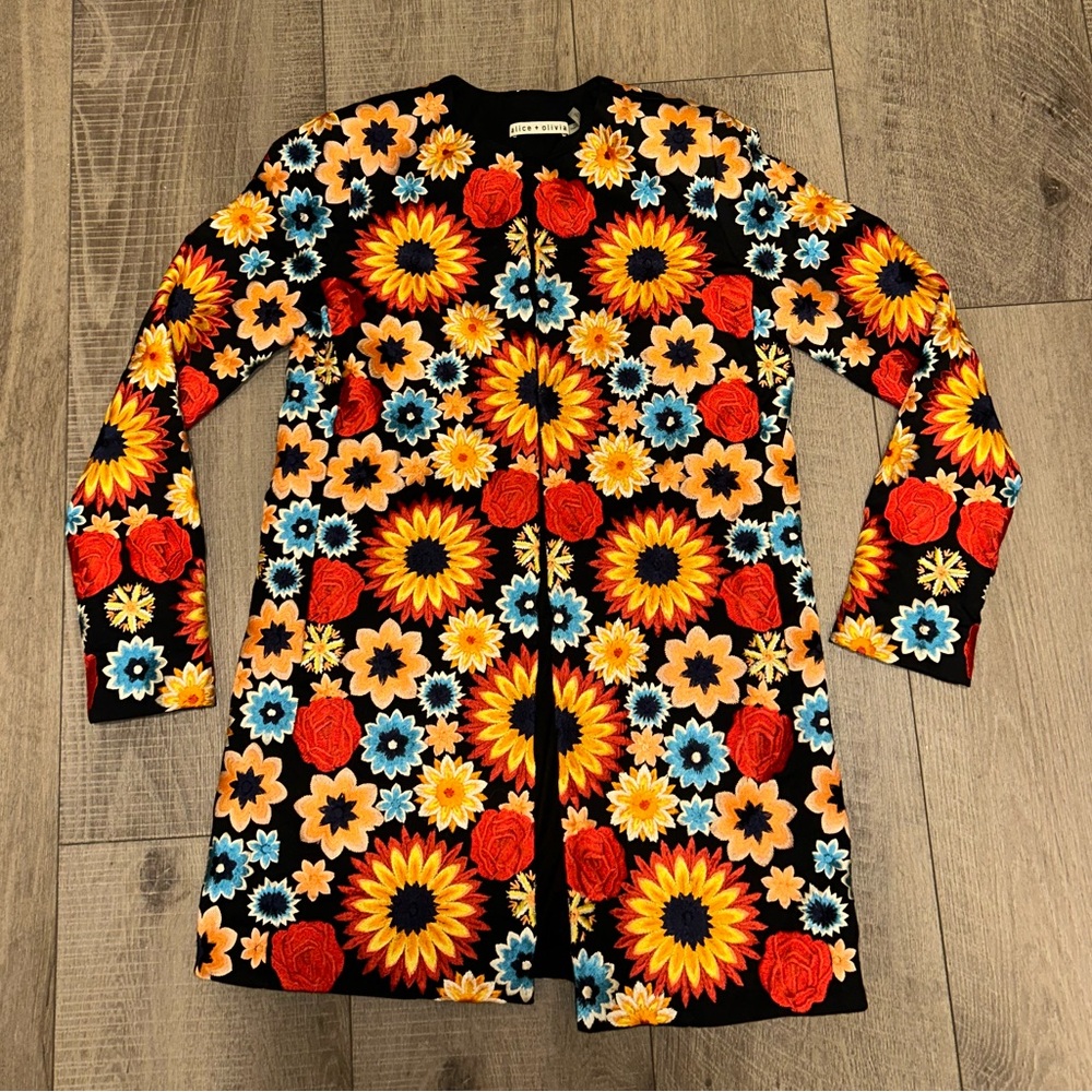 Alice + Olivia Rory Embroidered Long Jacket and Sherri Floral Embroidered Shorts - Picture 8 of 13